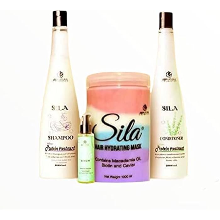 Sila Brazilian Shampoo Conditioner and Bath Cream Liter and Avocado and Macadamia Extracts Serum for Protein Treated Hair - Image 1